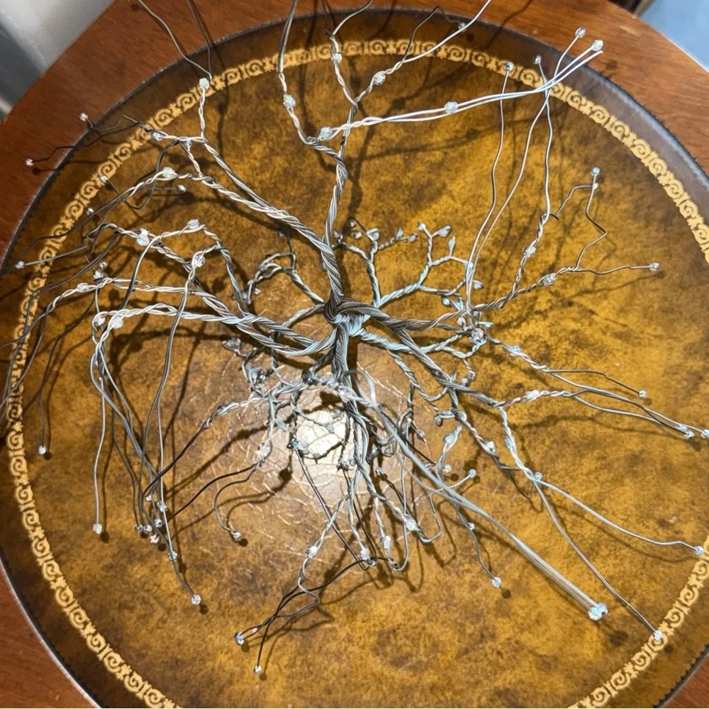 Silver Wire Tree Sculpture Beaded Weeping Willow Bonsai Tree Sculpture Cottage